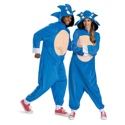 Adult Sonic Movie 3 blue hooded jumpsuit costume