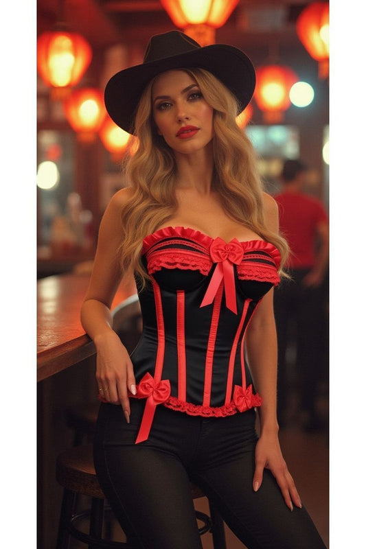 Top Drawer Black/Red Steel Boned Burlesque Corset