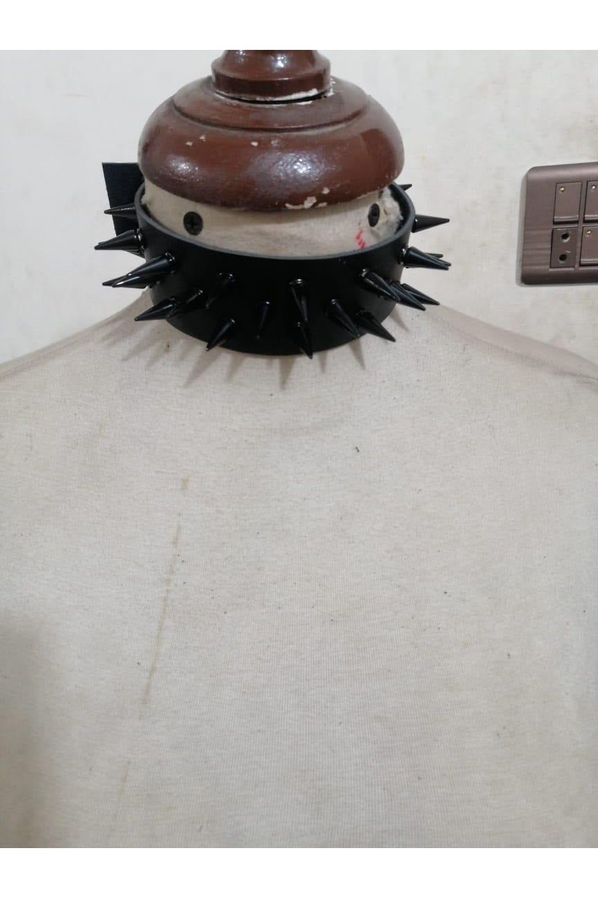 Black Faux Leather & Black Metallic Spike Choker - Daisy Corsets