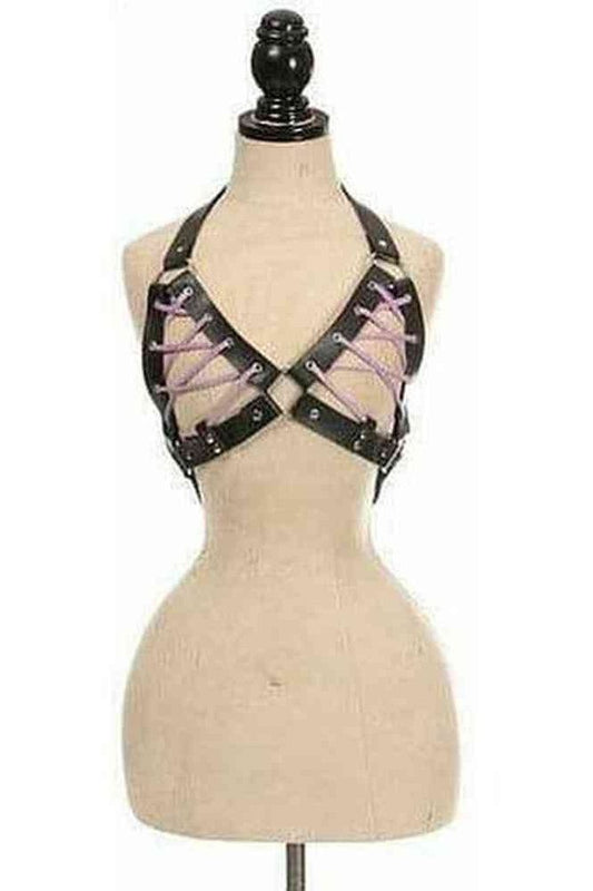 Black Faux Leather Lace - Up Bra Top - Lavender - Daisy Corsets