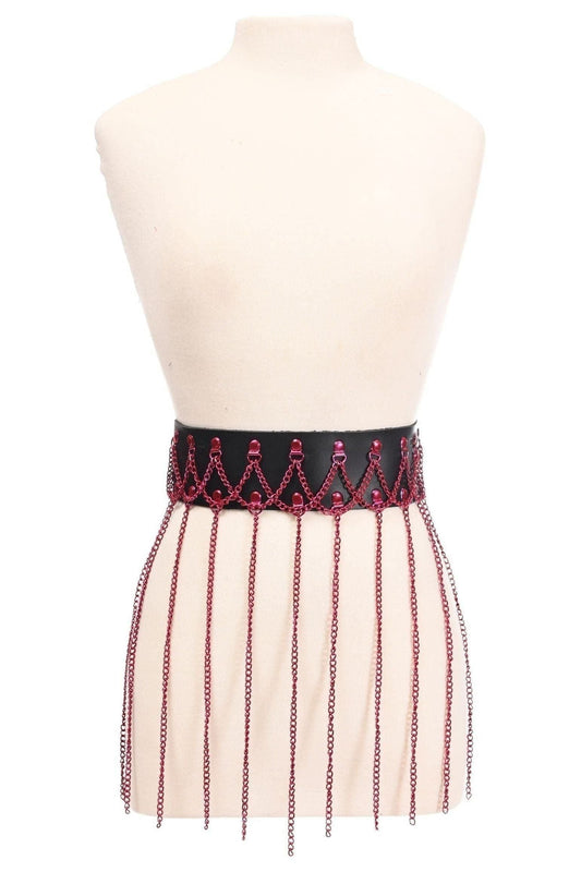 Black Faux Leather & Pink Metallic Chain Fringe Skirt - Daisy Corsets