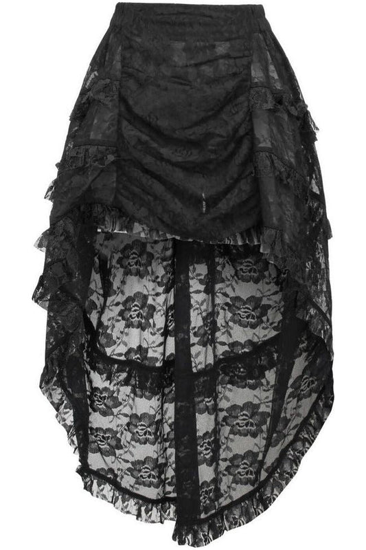 Black Lace Ruched Front High Low Lace Skirt - Daisy Corsets