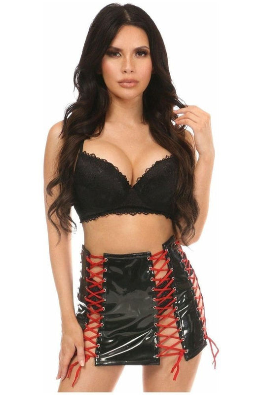 Black Patent Lace - Up Skirt w/Red Lacing - Daisy Corsets