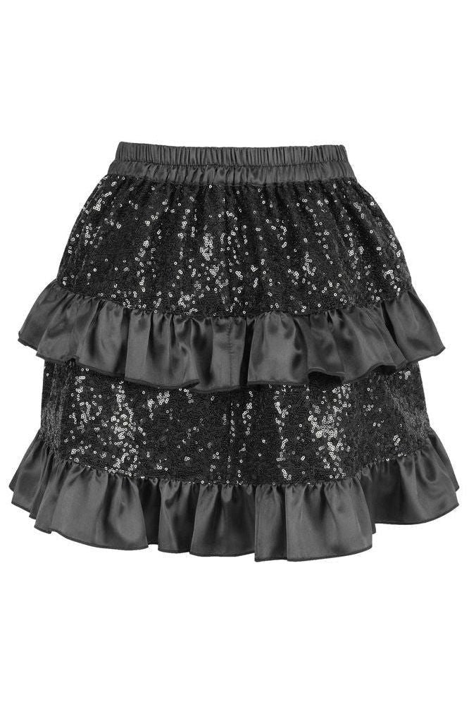 Black Sequin Ruched Bustle Skirt - Daisy Corsets