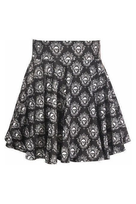 Black & White Skulls Stretch Lycra Skirt - Daisy Corsets
