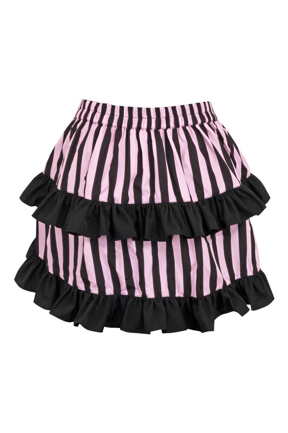 Black/Pink Striped Ruched Bustle Skirt - Daisy Corsets