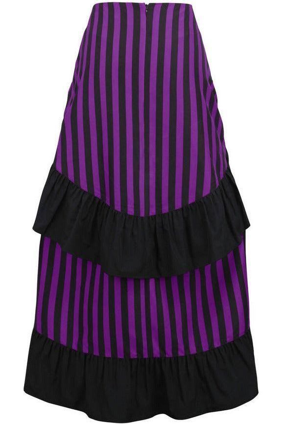 Black/Purple Stripe Adjustable High Low Skirt - Daisy Corsets