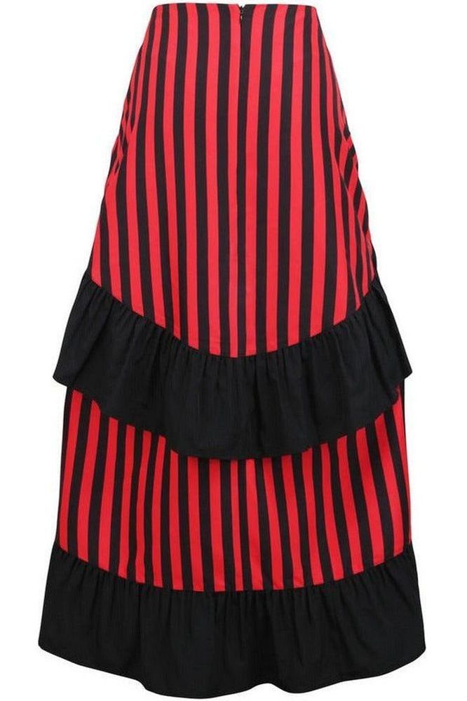 Black/Red Stripe Adjustable High Low Skirt - Daisy Corsets