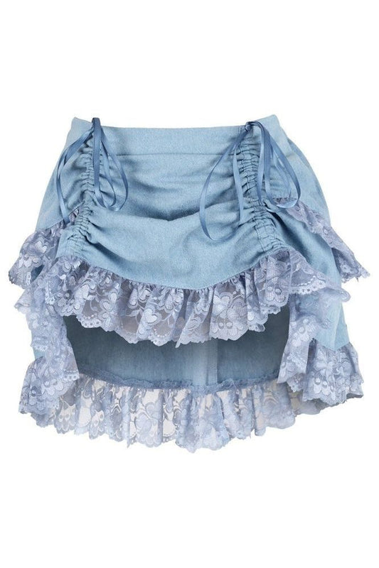 Blue Denim Ruched Bustle Skirt w/Lace - Daisy Corsets
