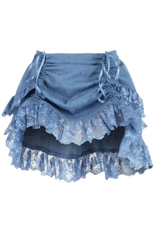Blue Denim Ruched Bustle Skirt w/Lace - Daisy Corsets