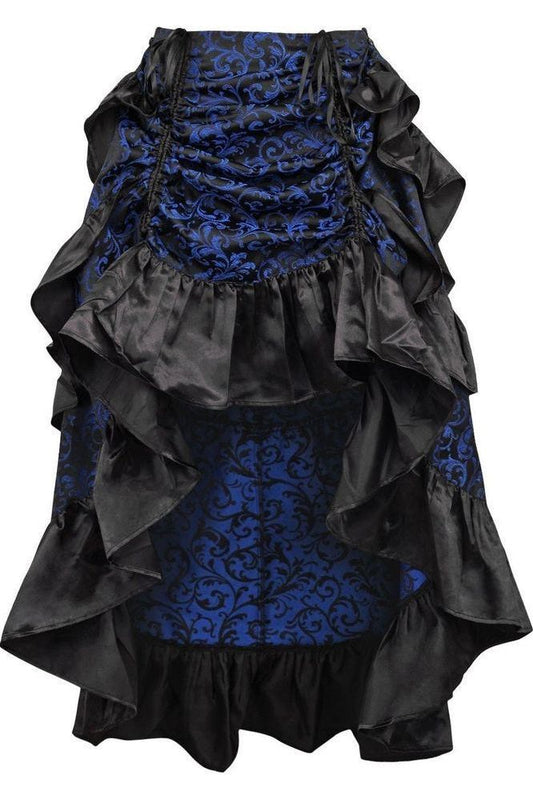 Blue/Black Brocade Adjustable High Low Bustle Skirt - Daisy Corsets
