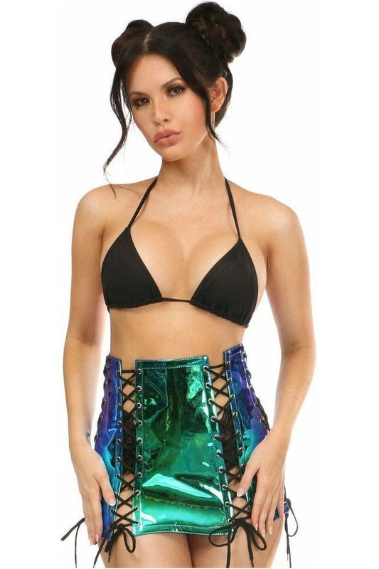 Blue/Teal Holo Lace - Up Skirt - Daisy Corsets