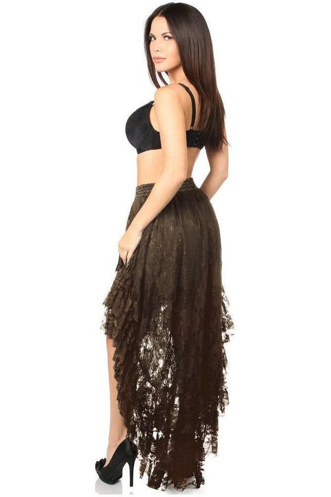 Dark Brown High Low Lace Skirt - Daisy Corsets
