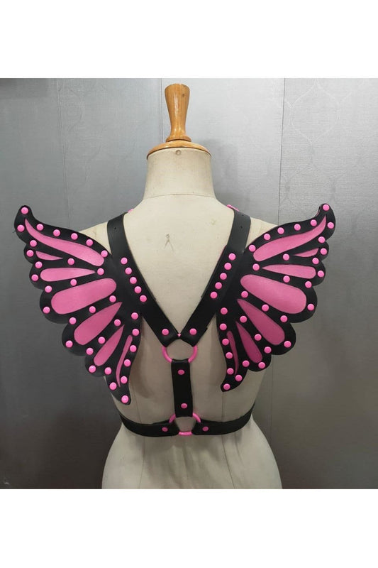 Faux Leather Pink Butterfly Wing Harness - Daisy Corsets