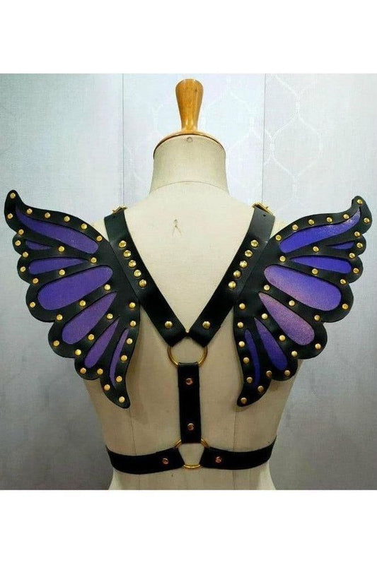 Faux Leather Purple/Gold Butterfly Wing Harness - Daisy Corsets