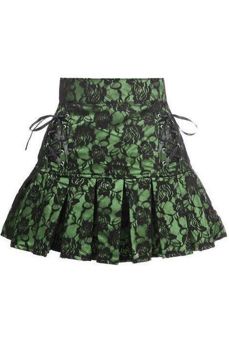 Green Satin w/Black Lace Overlay Lace - Up Skirt - Daisy Corsets