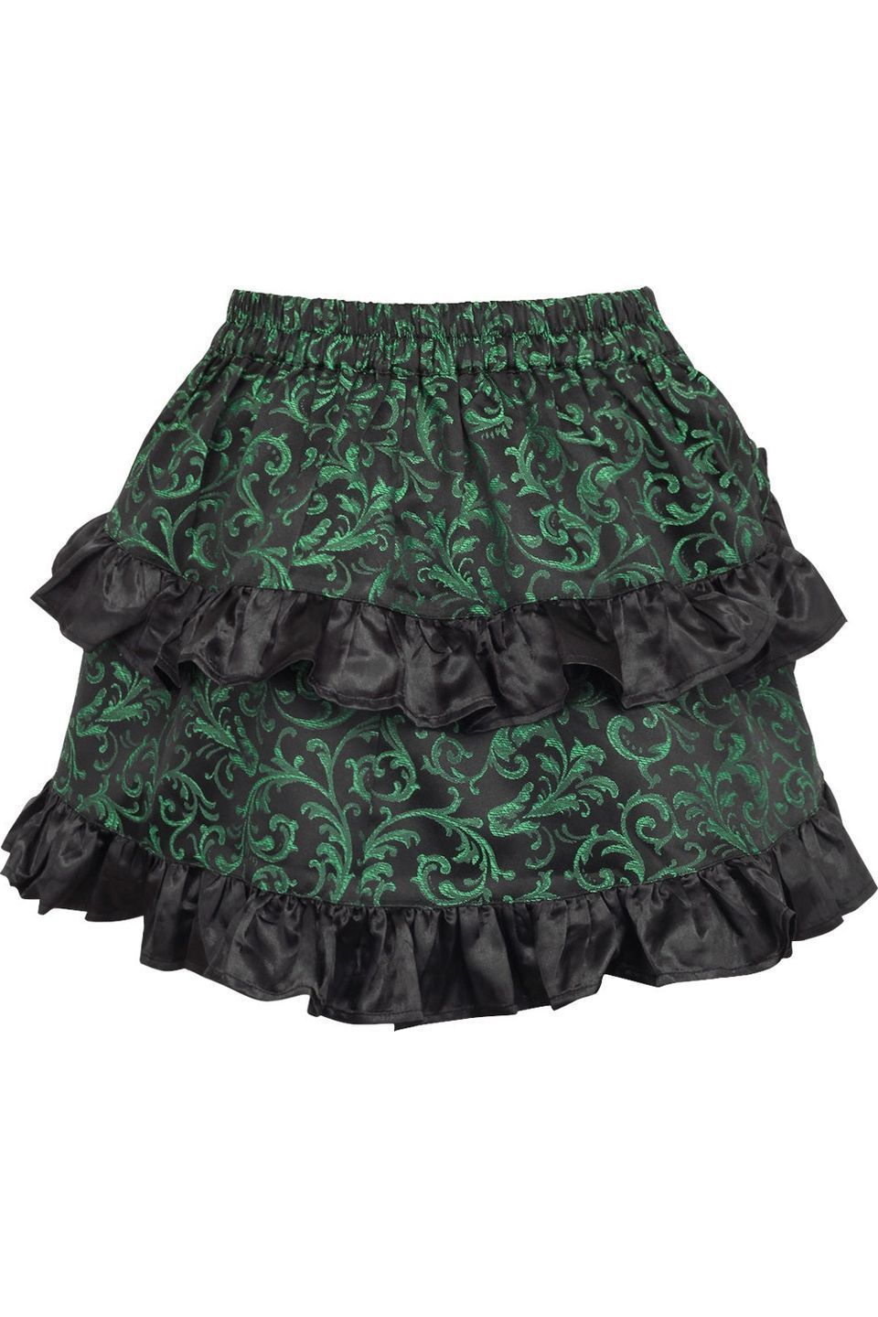 Green/Black Brocade Ruched Bustle Skirt - Daisy Corsets