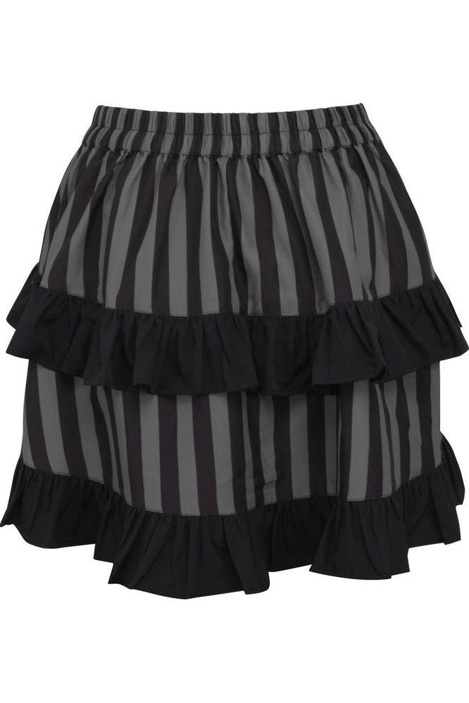 Grey/Black Striped Ruched Bustle Skirt - Daisy Corsets