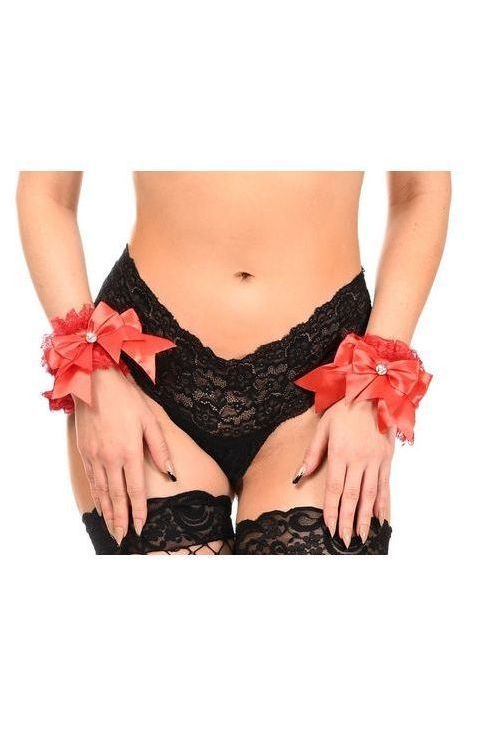 Kitten Collection Red/Red Lace Wristlets (Set of 2) - Daisy Corsets