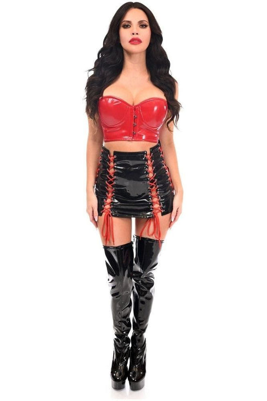 Lavish 2 PC Red/Black Patent Bustier & Skirt Set - Daisy Corsets
