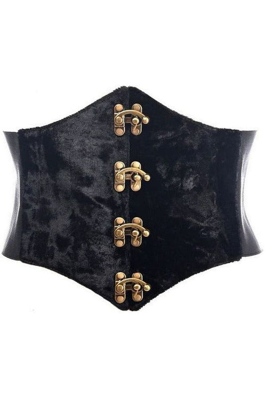 Lavish Black Velvet Corset Belt Cincher w/Clasps - Daisy Corsets