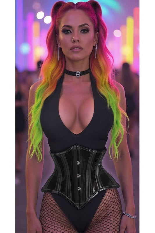 Lavish Clear Black Curvy Cut Mini Cincher Corset - Daisy Corsets