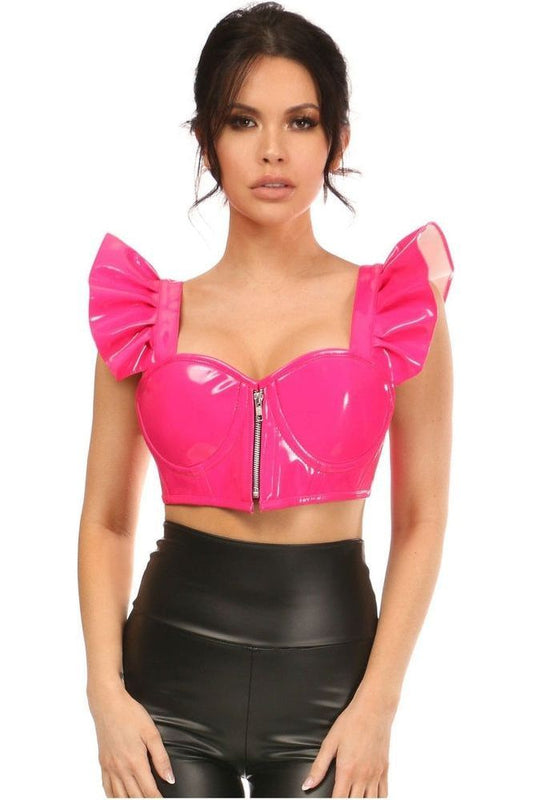 Lavish Hot Pink Patent Underwire Bustier Top w/Removable Ruffle Sleeves - Daisy Corsets