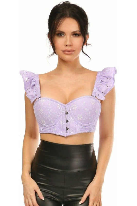 Lavish Lavender Eyelet Underwire Bustier Top w/Removable Ruffle Sleeves - Daisy Corsets