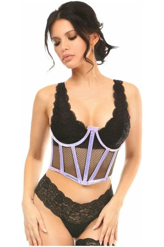 Lavish Lavender Holo & Fishnet Underwire Waist Cincher Corset - Daisy Corsets