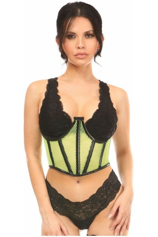 Lavish Neon Green Fishnet Underwire Open Cup Waist Cincher - Daisy Corsets