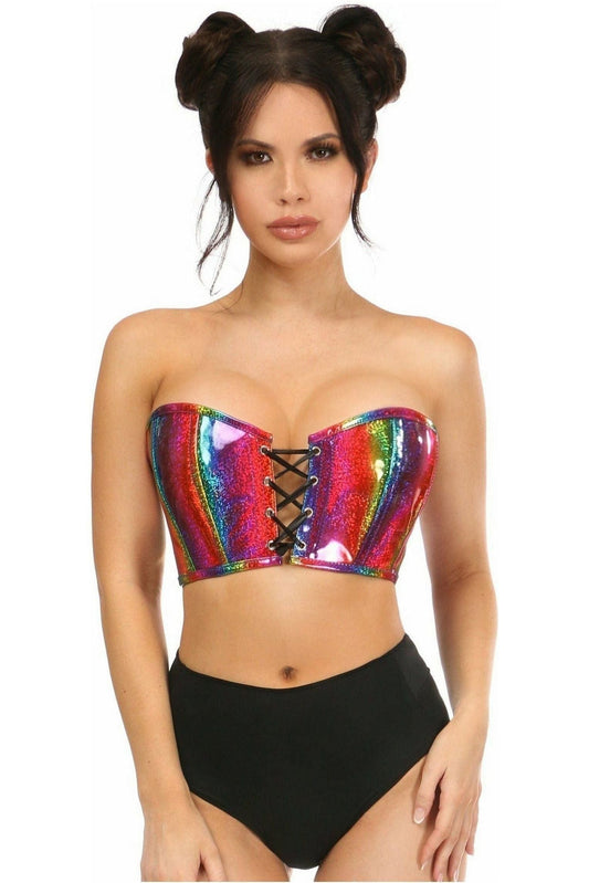 Lavish Rainbow Glitter PVC Lace - Up Bustier Top - Daisy Corsets