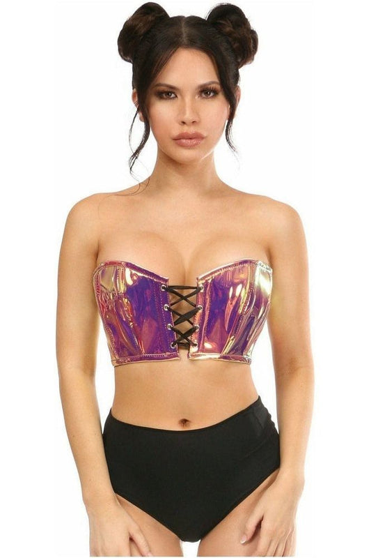 Lavish Rainbow Gold Holo Lace - Up Bustier Top - Daisy Corsets