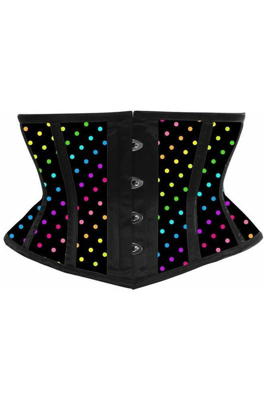 Lavish Rainbow Polka Dot Print Satin Mini Cincher Corset - Daisy Corsets