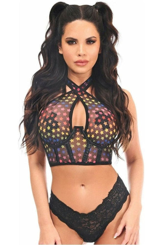 Lavish Rainbow Stars Mesh Underwire Cincher w/Built In Halter Top - Daisy Corsets