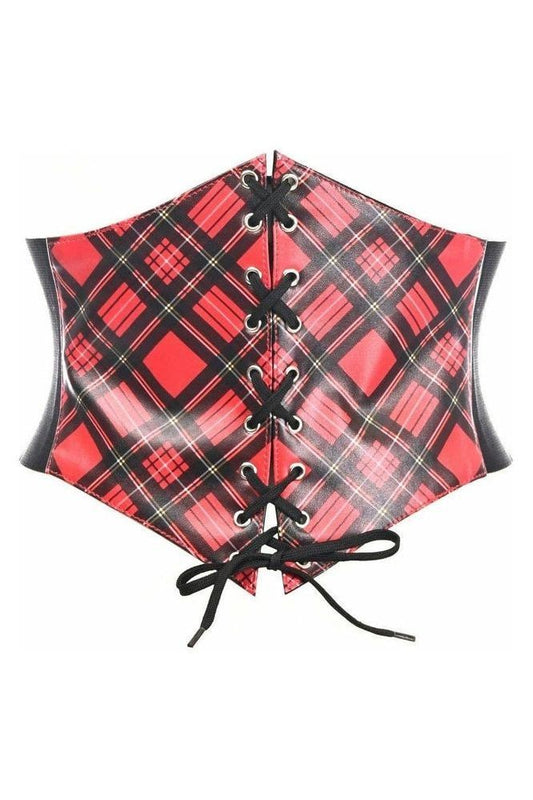 Lavish Red Plaid School Girl Lace - Up Corset Belt Cincher - Daisy Corsets