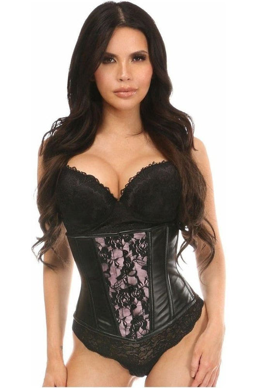 Lavish Wet Look Under Bust Corset Pink w/Lace Overlay - Daisy Corsets