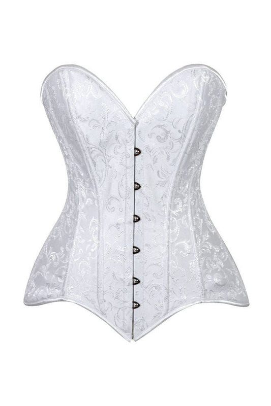 Lavish White Brocade Overbust Corset W/Busk Closure - Daisy Corsets