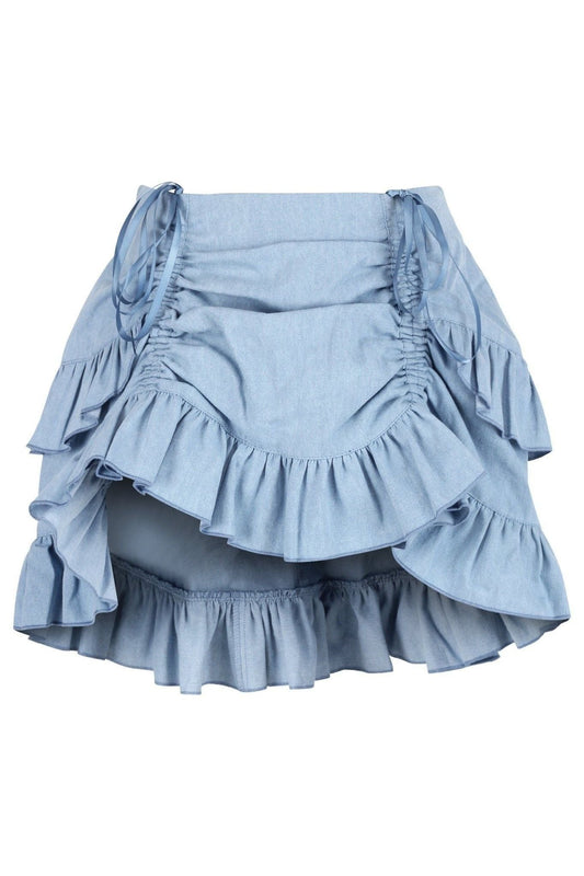 Light Blue Denim Ruched Bustle Skirt - Daisy Corsets
