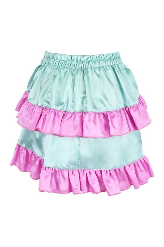Mint/Pink Satin Ruched Bustle Skirt - Daisy Corsets