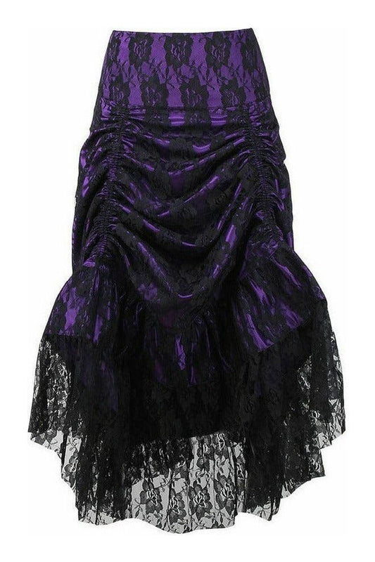 Purple w/Black Lace Overlay Ruched Bustle Skirt - Daisy Corsets