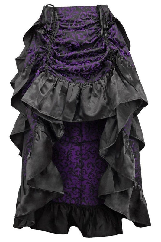Purple/Black Brocade Adjustable High Low Bustle Skirt - Daisy Corsets