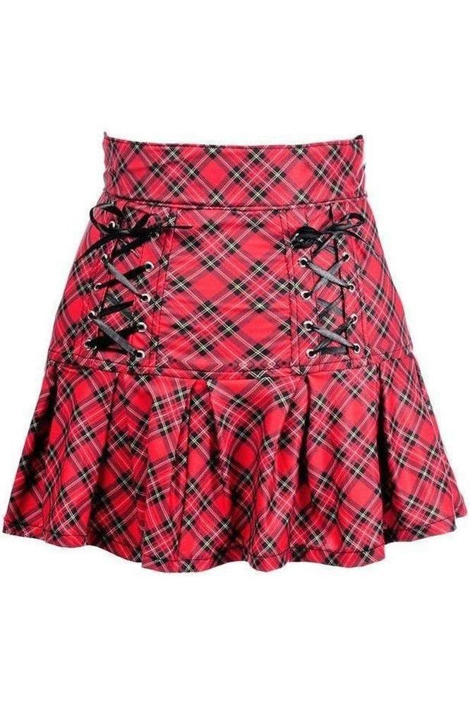 Red Plaid Lace - Up Stretch Lycra Skirt - Daisy Corsets