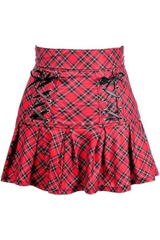 Red Plaid Lace - Up Stretch Lycra Skirt - Daisy Corsets