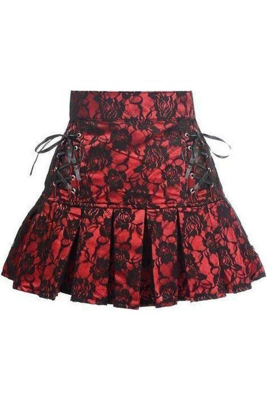 Red Satin w/Black Lace Overlay Lace - Up Skirt - Daisy Corsets