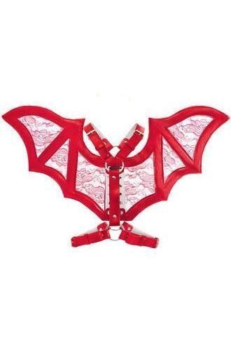 Red/Red Faux Leather & Lace Wing Harness - Daisy Corsets