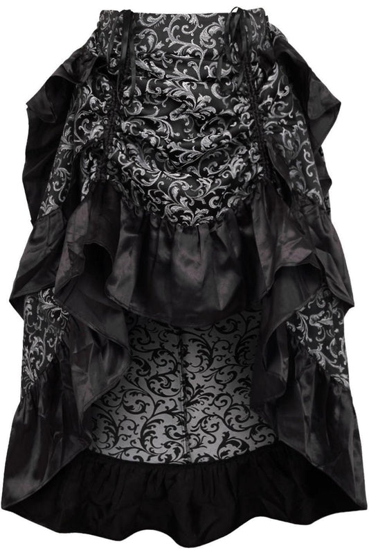 Silver/Black Brocade Adjustable High Low Bustle Skirt - Daisy Corsets