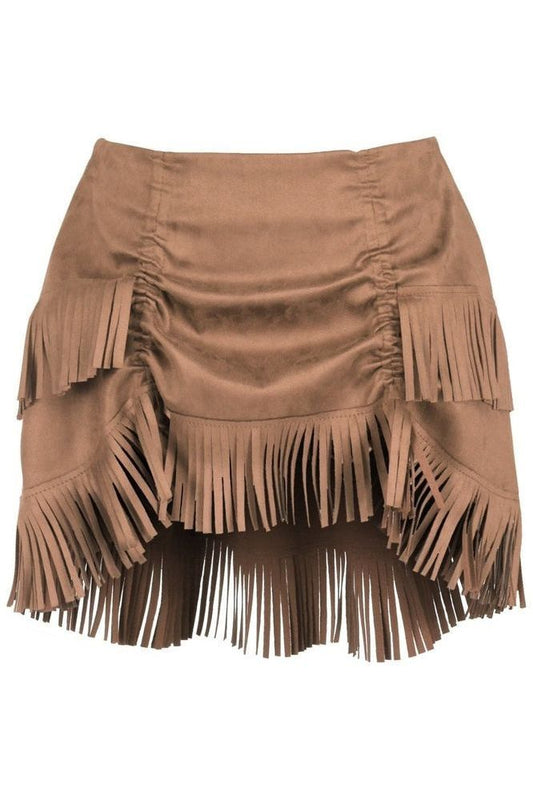 Tan Suede Ruched Bustle Skirt w/Fringe - Daisy Corsets