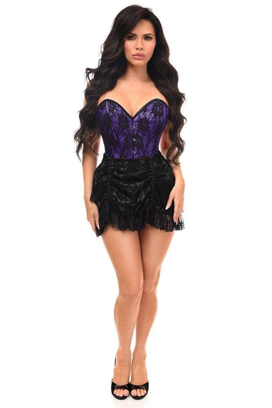 Top Drawer 2 PC Purple/Black Lace Steel Boned Corset & Skirt Set - Daisy Corsets