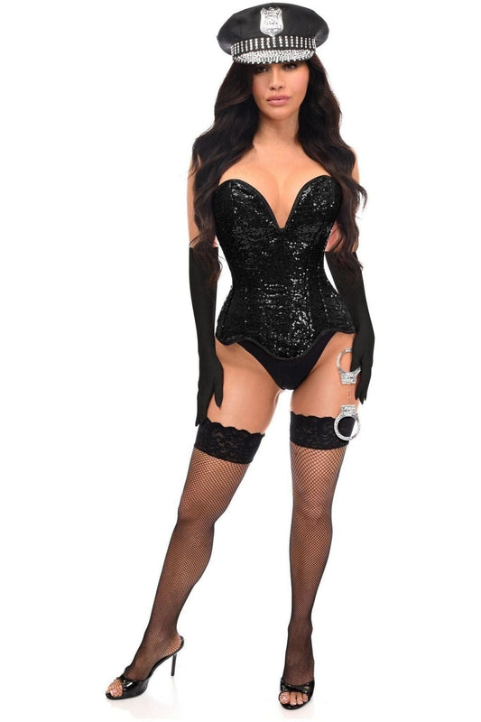 Top Drawer 4 PC Black Sequin Corset Cop Costume - Daisy Corsets