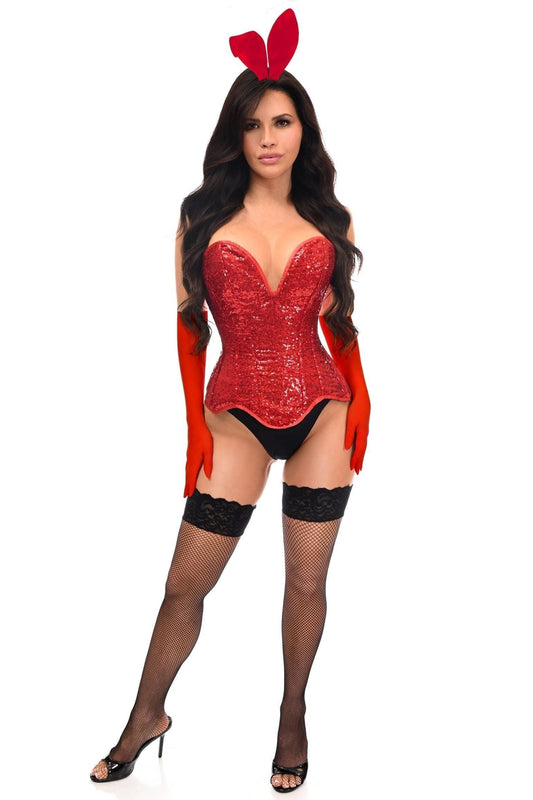 Top Drawer 4 PC Red Sequin Bunny Corset Costume - Daisy Corsets